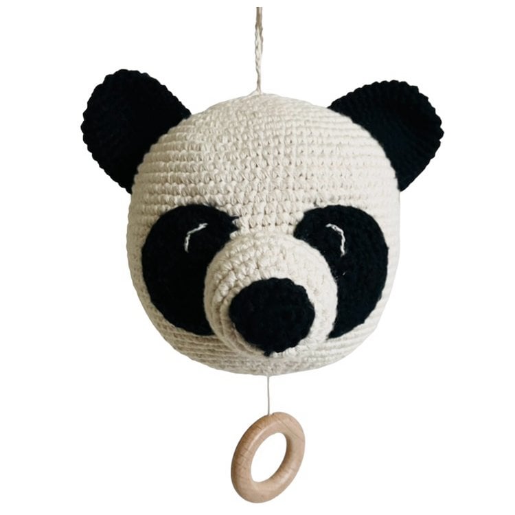 Luna-Leena music box panda bear - black & white - organic cotton - hand crochet in Nepal