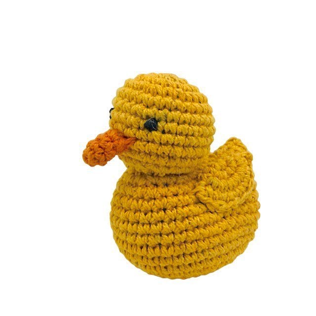 Luna-Leena yellow duck rattle - cuddle - organic cotton - hand crochet in Nepal