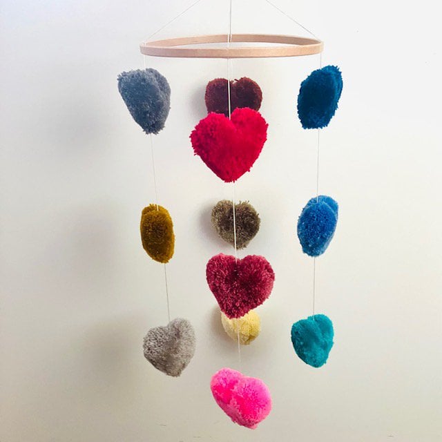 Luna-Leena mobile hearts multicolored - soft wool - handmade in Nepal